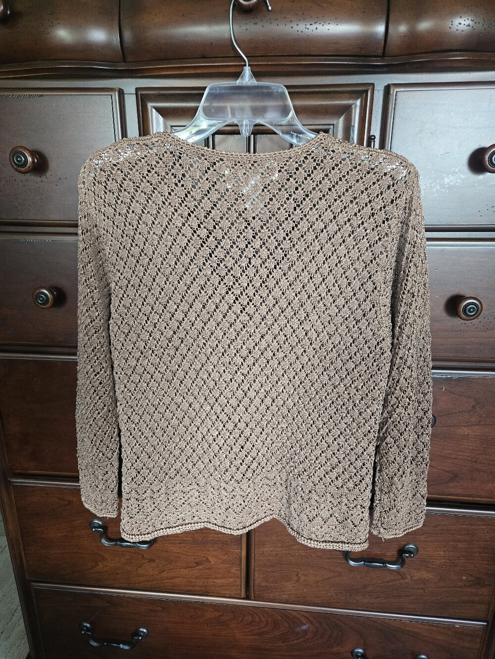 Crochet Knit Bronze V-Neck Cardigan Sweater, Sz. L - Picture 8 of 10